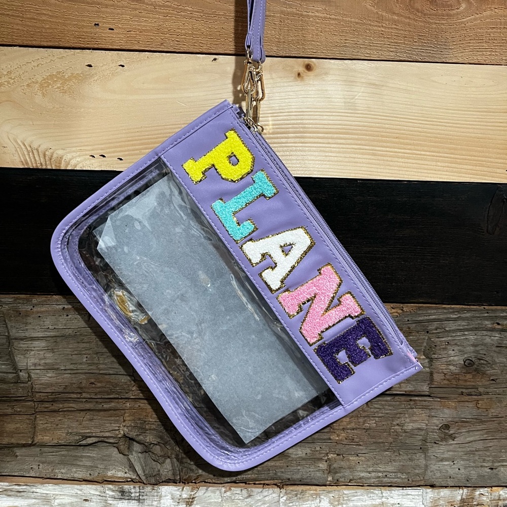 Clear Zip Chenille Letter patch pouch for traveling *NWT*
